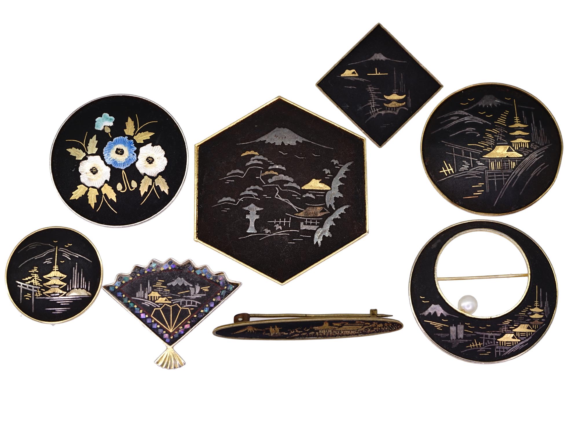 GROUP OF JAPANESE SHAKUDO AMITA DAMASCENE JEWELRY PIC-2